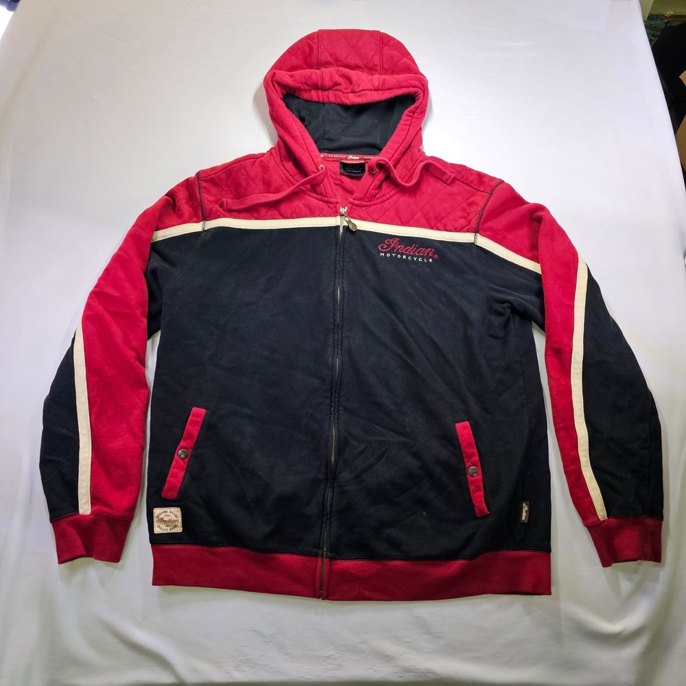Indian Motorcycle Mens XLHoodie Red Black Quilted Biker Sweatshirt 100% Cotton